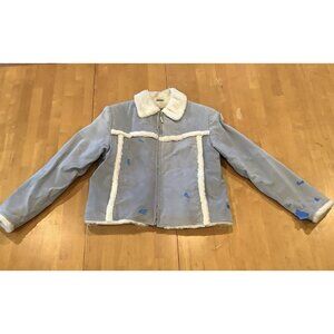 Seventy Seven 77 Blue Genuine Leather Suede Coat Sz Small Soft Lining Y2K READ